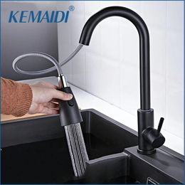 Kitchen Faucets KEMAIDI With 360 Swivel Pull Down Sprayer Single Handle Sink Faucet Mixer Tap Matte Black Deck Mounted