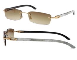 New Metal Square Rimless Sunglasses Genuine Natural Black and White Vertical Stripes Buffalo horn Sun glasses 18K Gold Frame Woman6875039