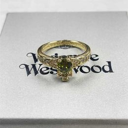 Designer Westwoods Ring High Version Vivie Full Diamond Saturn Punk Style Personalized Green Nail