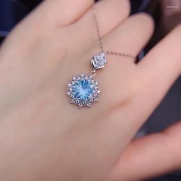 Pendants 2024 Natural Blue Topaz Pendant Of Women Necklace Fine Jewellery Real 925 Silver Big Size 8x8mm Gemstone