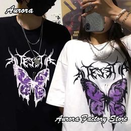 Men's T-Shirts Summer Men Cotton T-Shirt Purple Butterfly Graphic Tops Ts Male Fashion Clothing Tshirt Short Slve Harajuku Strtwear T240515