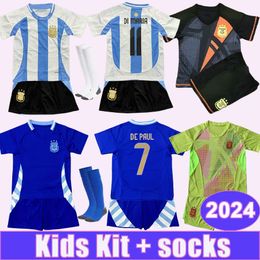 2024 DI MARIA Kids kit Soccer Jerseys National Team MARTINEZ ROMERO DE PAUL MAC ALLISTER J.ALVAREZ Home Away GK Football Shirts Adult Short Sleeve