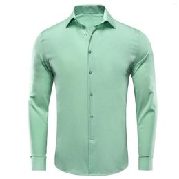 Men's Casual Shirts Hi-Tie Plain Solid Silk Long Sleeve Lapel Dress Suit Shirt Blouse Wedding Business Blue Mint Pink Purple Green Gray