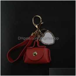 Keychains & Lanyards Sublimation Button Blank Bag Key Ring With Zircon Charms Transfer Printing Custom Diy Jewelry Material Drop Deli Dhj69