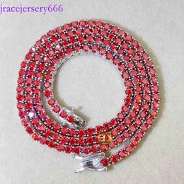 Pass Diamond Tester Hip Hop Garnet Color Moissanite Chain 3mm Sterling Sier Tennis Necklace
