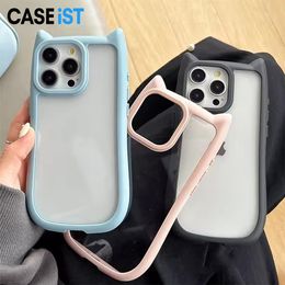 CASEiST Cute 3D Cat Ears Phone Case Acrylic Clear Transparent Couple INS Hot Trend Kawaii Mobile TPU Bumper Cover Girl Women Gift For iPhone 15 14 13 12 11 Pro Max Plus