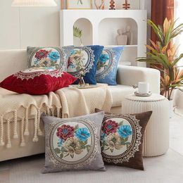 Pillow Jacquard Embroidery Chenille Flower Pillowcase Retro Style Room Sofa Car Bed Backrest Cover Gifts 45x45cm