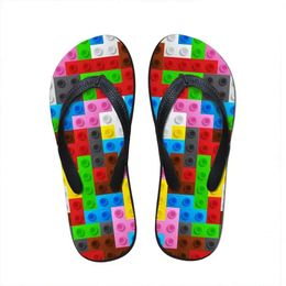 Customised Women Slipper Slippers Flats House 3D Tetris Print Summer Fashion Beach Sandals For Woman Ladies Flip Flops Rubber Flipflops V1AH# 885 flops 3838 s