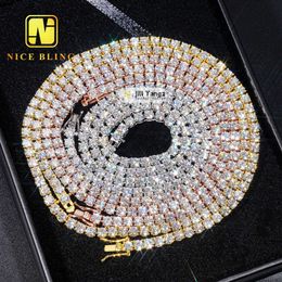 Ready Made Stock Hot Selling 3mm 4mm Moissanite Chain Tennis Chain Necklace Bracelet 18k Gold Plated Necklace Hip Hop Jewelry
