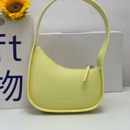 The Row TR Smooth Women Leather Flat Half Moon Designer Bag Shoulder Strap Curved Zipper Clutch Tote Suded Lining Underarm Purse 7VJ2