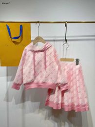 Top girls dresses suits Size 110-160 autumn kids designer clothes Broken diamond drawstring hoodie and Pleated skirt Dec10