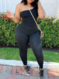 LW Plus Size One Shoulder Sleeveless Skinny Stretchy Jumpsuit Women Backless Sexy Summer Black Body Suit Playsuit 240506