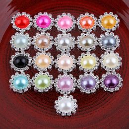 DIY Crown Round Snow Flower Metal Rhinestone Pearl Buttons for Craft Flatback Crystal Decorative Buttonss Hair Accessories Use ZZ