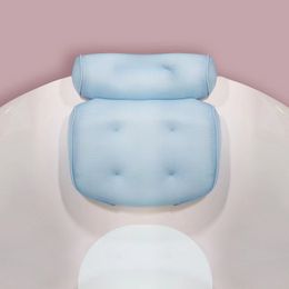 Blue Square Bathtub Pillow Bath Spa Pillow - anti-slip support for bathtub, head, neck, back and shoulders, bath head support pillow with multiple strong suction cups