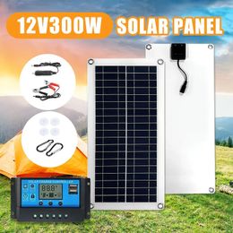 300W12V Portable Solar Panel Power Bank Kit 12V Controller Plate For HomeCampingRVCar Fast Battery Charger 240430