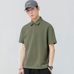 205G Mens Polo Shirt Summer Fashion Short Sleeve Solid Colour Basic Tee Tops Teens Japan Style Casual Trendy Ball Grain Pullover 240515