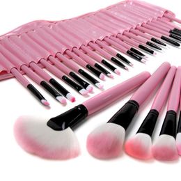 32 PCS Pink Wool Makeup Brushes Tools Set with PU Leather Case Cosmetic Facial Make up Brush Kit2683996