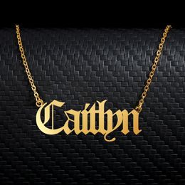 Caitlyn Old English Name Necklace Stainless Steel 18k Gold plated for Women Jewelry Nameplate Pendant Femme Mothers Girlfriend Gift