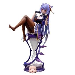 Action Toy Figures 21CM Genshin Impact Anime Figur Keqing Action Figure Purple Dress Sit on The Hourglass Figurine Collectible Moble Doll Toys Y240515