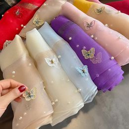 Luxury Silk Shawl Scarf for Women Design Embroidery Flowers Hijab Wraps Bufandas Female Headkerchief Fouloud Echarpe 240423