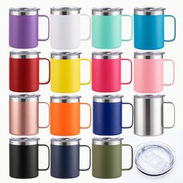 Multicolor Stainless Steel 12oz Handle Mug powder coated Tumblers Car Cups Vacuum Insulated Travel Metal Water Bottle Beer Coffee Mugs With Lid