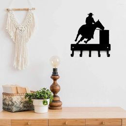 Hooks Barrel Racer Key Rack Hanger 9 Inch Wide Metal Wall Art Multifunctional Iron Home Decor