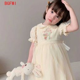 Girl's Dresses 1-10Y New Baby Girl Spring/Summer Colourful Childrens Baby Dress Childrens Round Neck Embroidered Yarn Dress Girls Clothing d240515