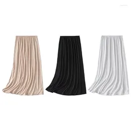 Skirts Elastic Waist Half Slips For Women Long Slip Under Dresses Invisible Underskirt Basic Solid Colour Petticoat Innerwear