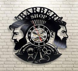 Barber Shop Wall Clock Modern Barbershop Decoration Record Wall Clock Hanging Hairdresser Wall Watch for Barber Salon Y2001101207622