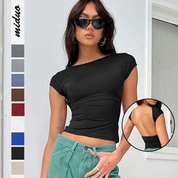 Fashion Y2K Summer Sexy Backless Nylon Moisture wicking Comfortable and Breathable Short Sleeve Slim Fit BM Top T-shirt F51519
