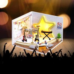 Architecture/DIY House 3D Wooden Miniaturas Dollhouse Puzzle Assembly Building Model Toys With LED Miniature Furniture Kit Building Children Adult Gift