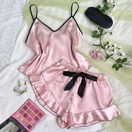 Denilyn Sexy Sling Dress Furnishing Women's Summer Fashion Tank Top Shorts Set Home Ice Silk Pyjamas F51526