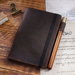 Genuine Leather Cover Notebook Pocket Journal Travel Field Book With Pen Folder Rope Design 240430