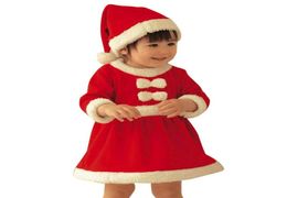 Toddler Kids Baby Girls Bow Christmas Clothes Costume Party Dresses And Hat Outfit Cotton Blended Red Dress Set Gifts For Children6376738
