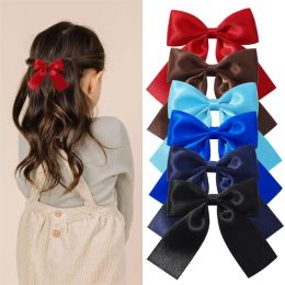 Solid Colour Baby Girls Bow Ribbon Hair Clip Lovely Princess Hairpin Barrettes Kids Hair Accessories Children Headwear LL