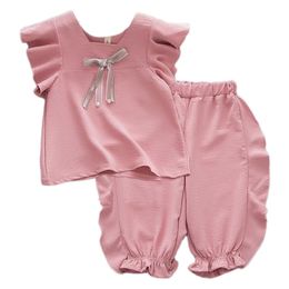 Summer Baby Girl Clothing Set Childrens Cool Breathable 2-piece Preschool Sports and Leisure Set 1-5 Years 240513