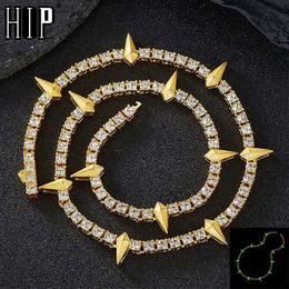 Tennis 4MM luminous tennis chain drip shaped ice crystal Rhinestone sparkling rap singer necklace d240514