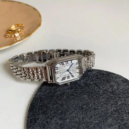 Wristwatches Women Quartz Watch Luxury Rectangle Square Clock Elegant Roman Numerals Rose Gold Sliver Steel Orologio Reloj Ladies Wristwatch