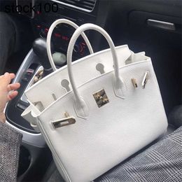 Leather Bag Designer Tote Handbags Platinum Cowhide Lychee Grain on the First Layer Fashionable White Women's Fashion Women's Handbag One Shoulder