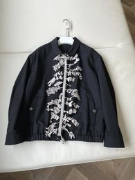 Women's Jackets 2024 Women Fashion High Quality Long Sleeved Lapel Wool Black And White Lace Jacket 0320