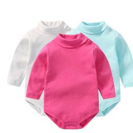 Rompers Winter baby boy bodysuit turtle neck childrens solid bodysuit long sleeved cotton clothing newborn twin baby clothing jumpsuitL240514L240502