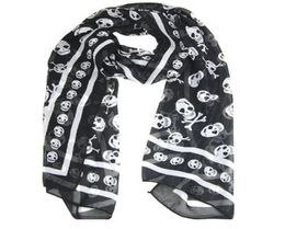 Black Chiffon Silk Feeling Skull Print Fashion Long Scarf Shawl Scaf Wrap For Women Keyring286G72140745341347