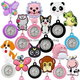 Pocket Watches Unisex Nurse Doctor Hospital Medical Cartoon Cute Animals Retractable Clip Fob Hang Brooch Badge Reel Clock Gifts Drop Otr9T