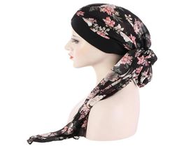 Scarves Muslim Hijab Turban Hat Headscarf PreTied Long Tail Chemo Cap Stretch BandanaScarves8760669