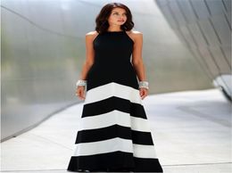 Black and white striped maxi dress womens backless dress summer dresses formal dresses Stripes Long Maxi Evening dress M1674792917