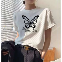 Designer T Shirtpure Cotton Short Sleeved T-shirt för kvinnor 2024 Summer Ny Loose Korean överdimensionerade kvinnors avslappnade mångsidiga mittlängd Topbow Knot PXZS