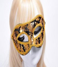 New 20pcslot Half Face Mask Halloween Masquerade Mask Male Venice Italy Flathead Lace Bright Cloth Masks Halloween Masquerad9512100