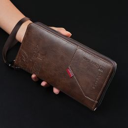 2024 Men's Retro Letter Embossed Long Wallet Multifunctional Stitching Mobile Phone Wallet Large Capacity Wrist Bag