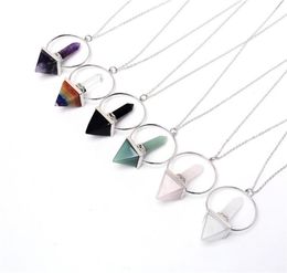 Pendant Necklaces Reiki Healing 7 Chakra Necklace Pendants Pendulum Dowsing Hexagonal Prism Pyramid Natural Crystal Stone Charms J2570638