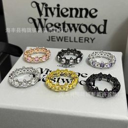 Designer Westwoods New Crown Full Diamond Saturn Ring Womens High Edition Nail